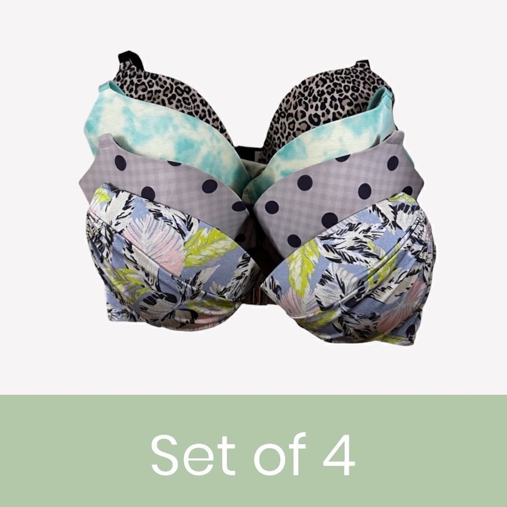 Victoria’s Secret/Pink ~ Set of 4 ~size 34DD ~ 2 Bras + 1 Racerback + 1 Swim top